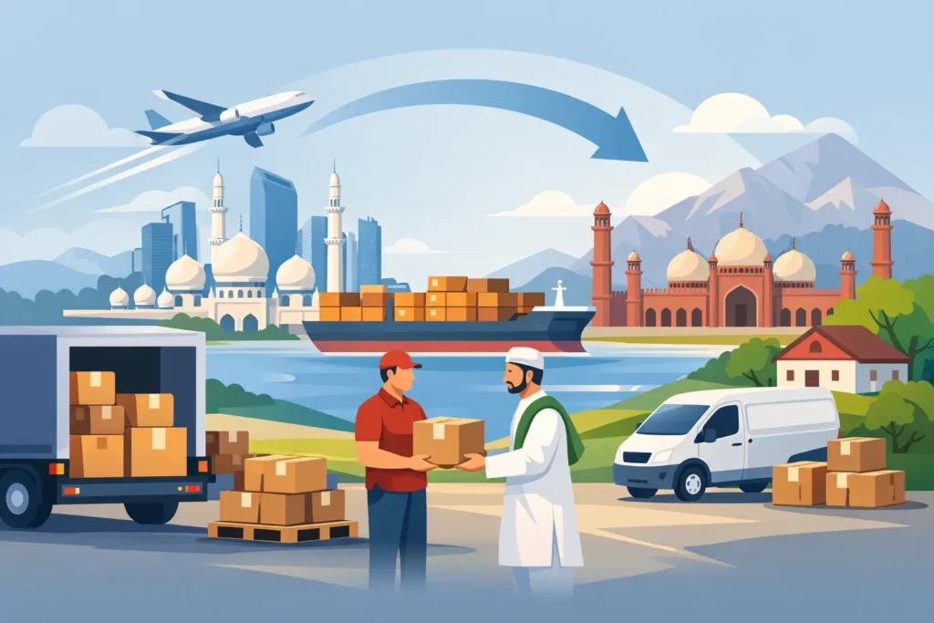 Abu Dhabi cargo pickup to Pakistan door delivery